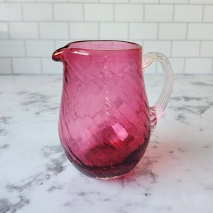 Vintage Cranberry Glass Creamer Clear Handle