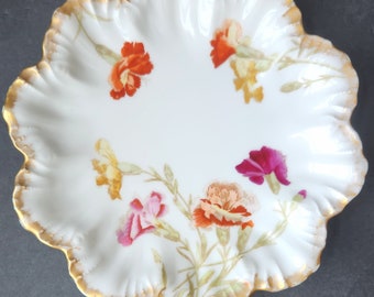 Gorgeous Antique Handpainted Transferware Pink Roses Tressemanes & Vogt Limoges Porcelain Plate