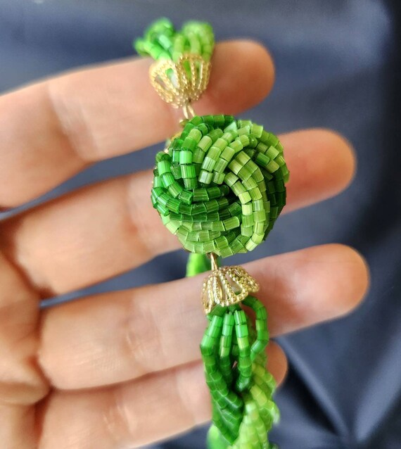 60's Vintage Lime Green Beaded Twist Necklace - image 4