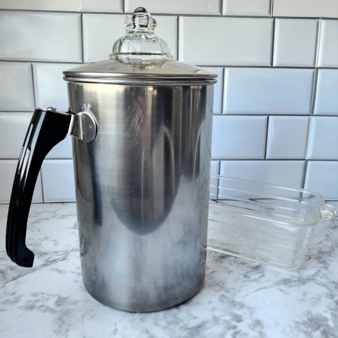 Large Vintage Revere Ware 10 Cup Coffee Percolator With Fire King Glass Etsy