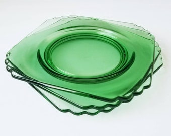 Fostoria Mayfair Green Uranium Glow Glass Art Deco Lunch Plate