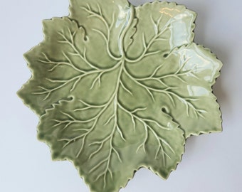 Vintage Olfaire Green Leaf Ceramic Plate