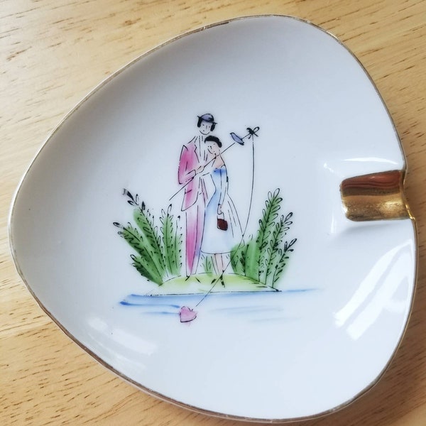 1950er Jahre MCM Mini Aschenbecher "Fishing For Love" von Lefton China