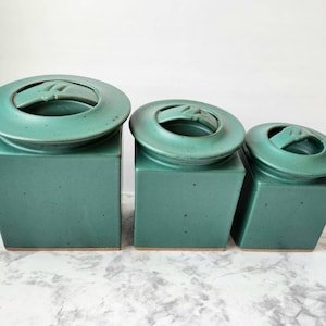 Slanted Handmade Stoneware Art Pottery Canister Set - Rustic Modern Bespoke Vintage Home Accents