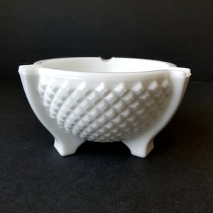 Diamond Point Vintage Milk Glass Footed Ashtray