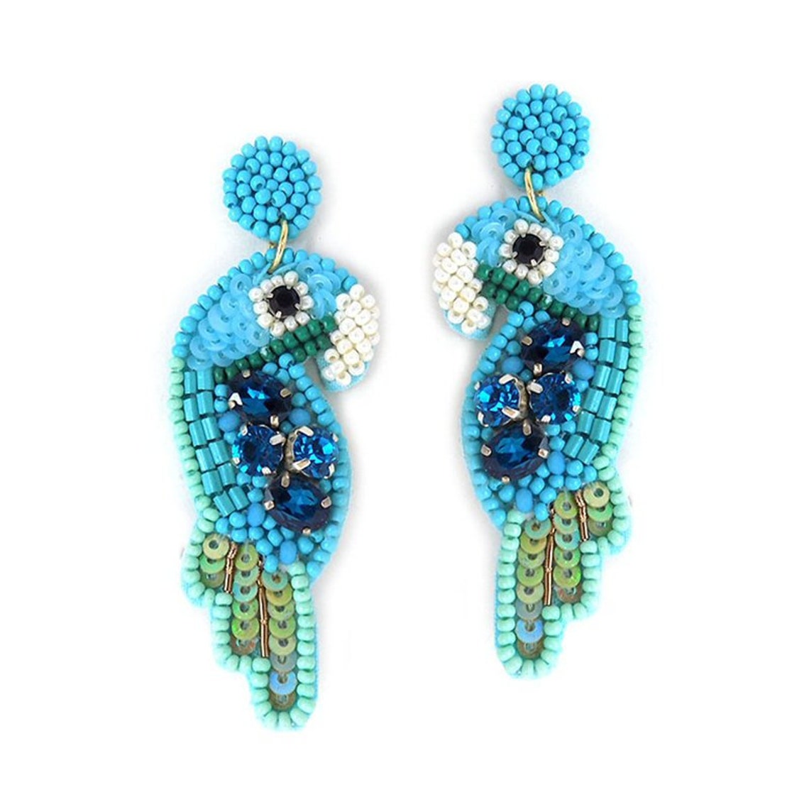 Handmade Seed Bead Blue Parrot Earrings Sequin Beaded Etsy