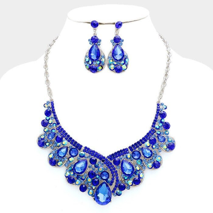 Royal Cobalt Blue Crystal Necklace Set Rhinestone Crystal | Etsy