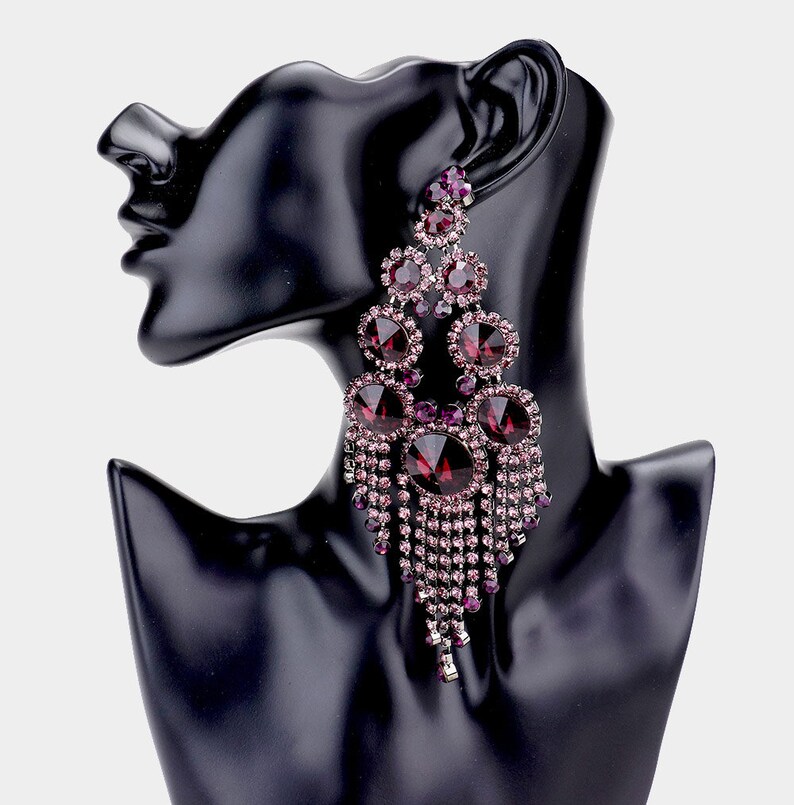 Purple Plum Extra Large Crystal Earrings Oversized Rhinestone Etsy