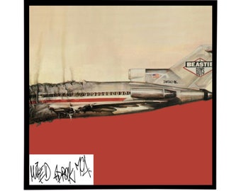 Autographed Beastie Boys "License to Ill Crashed" Album Cover Replica. FRAME INCLUDED