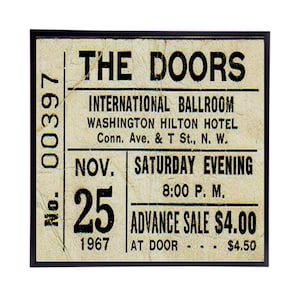 Vintage 1967 The Doors Concert Stub Replica, 12 "x 12" / Jim Morrison / The Doors