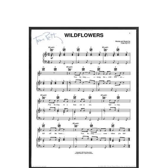 Autographed Tom Petty wildflowers Sheet Music FRAME Etsy