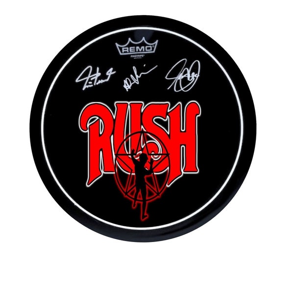 RUSH Neil Peart/Geddy Lee/Alex Lifeson Autographed / Signed 10" Drumhead Replica