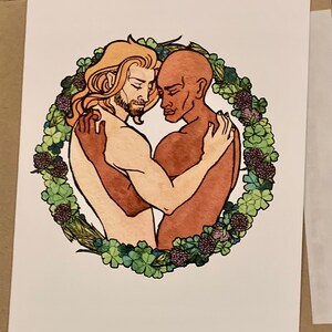 Cartes de Saint-Valentin amoureux gays, cartes de voeux aquarelle vierges sur le thème de la nature pour Couple LGBTQ heureux, cartes d'art de fierté