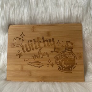 Witchy vibes cutting board, laser engraved cutting board, bamboo cutting board, crystal cutting board, witch