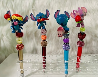 Stitch character beaded pen, disney 100, pen sets, couple pens, character pens, stitch, angel, blue alien, doorable pens