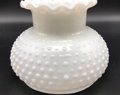 Vintage Milk Glass Fenton Hobnail Parlor Lamp Shade with Ruffled Top. Vintage Milk Glass Lamp Shade
