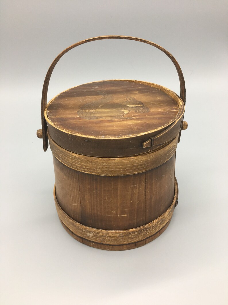 Antique Wooden Firkin Sugar Bucket with Lid and Embossed Etsy
