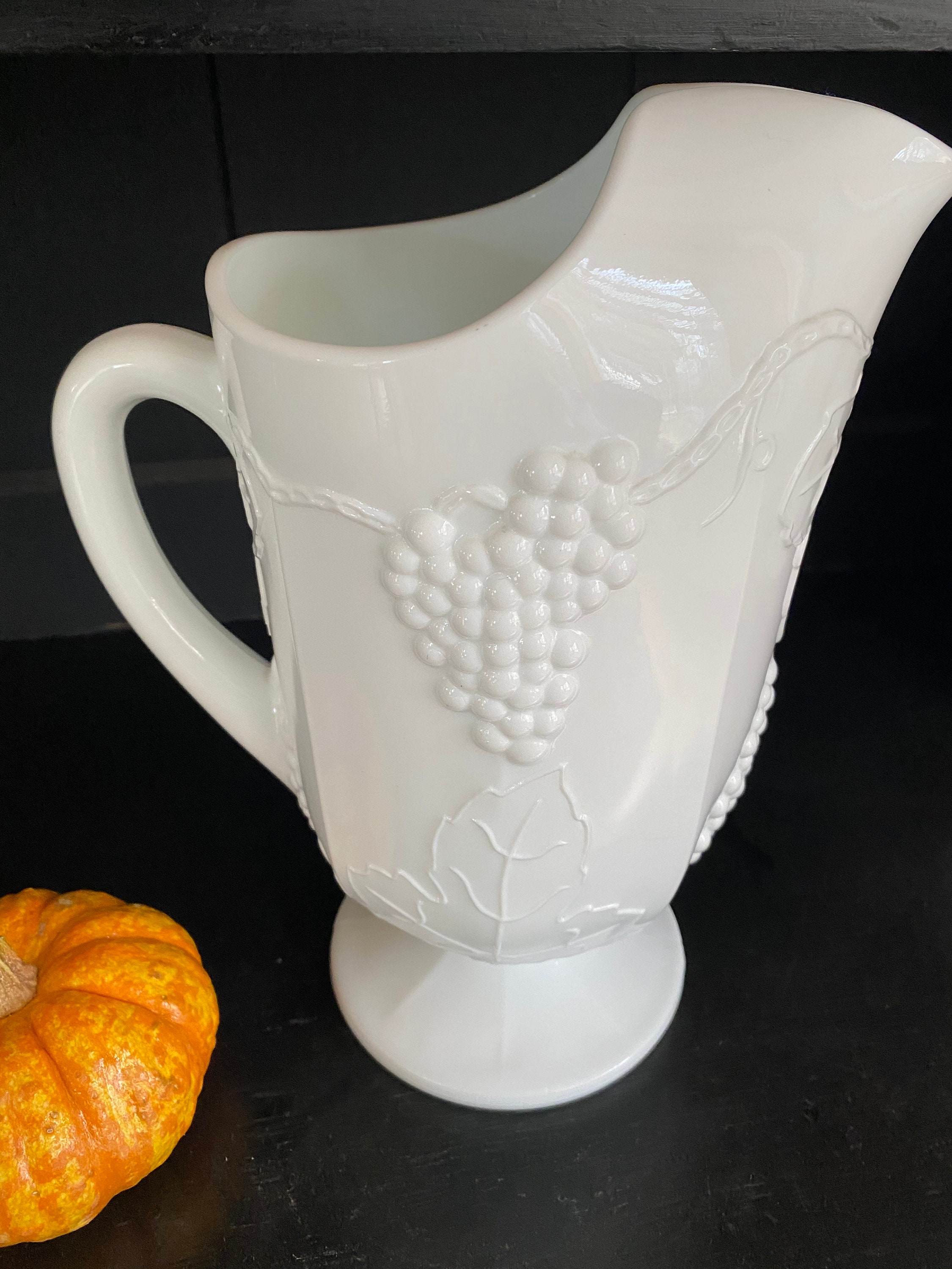 Milk Glass Pitcher and Glasses Set Harvest Colony Grapes and Leaves Indiana  Coolers Vintage 1960s Milk Glass Tumblers Ice Lip Pitcher 7pc