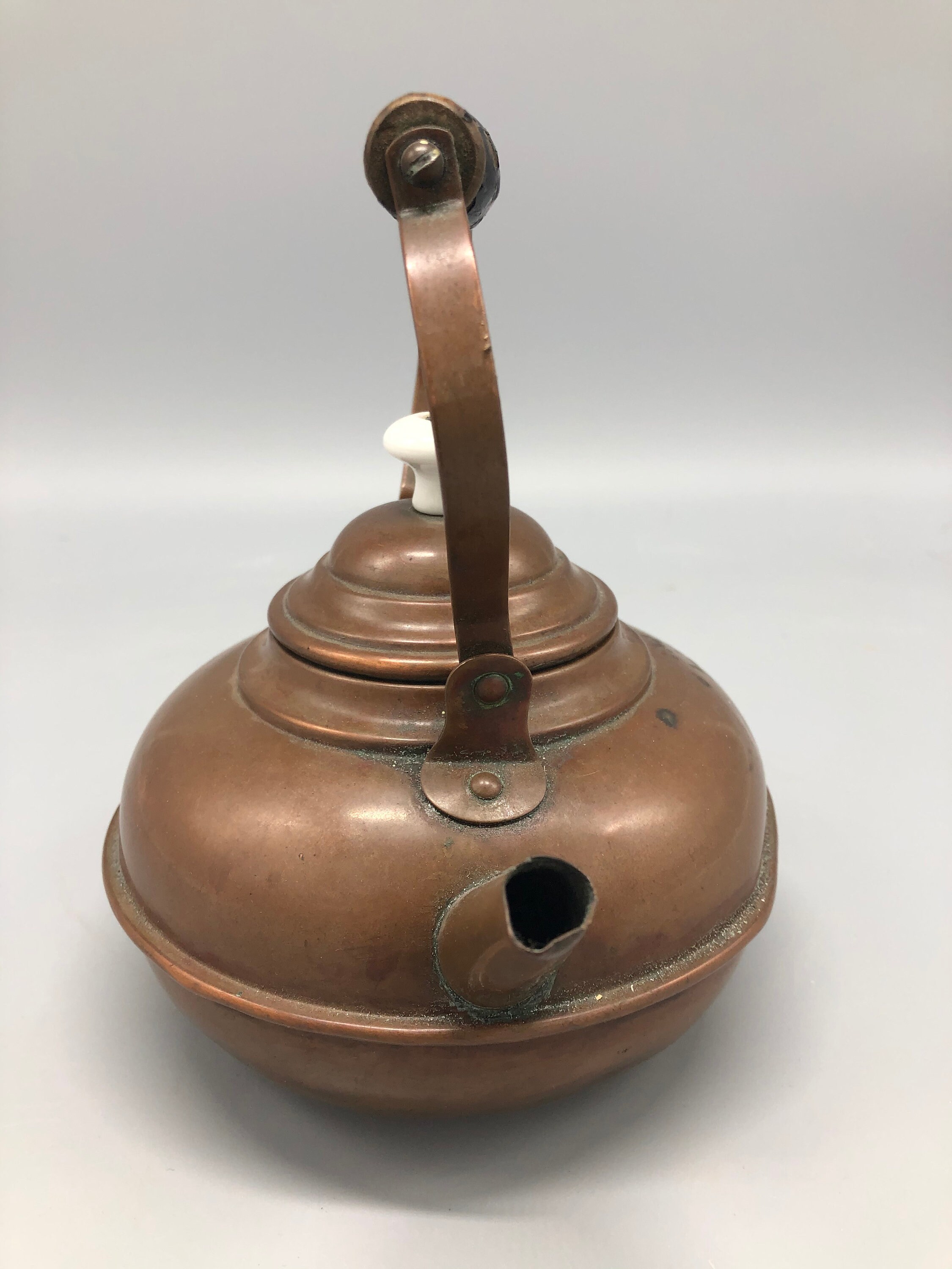 Copper Tea Kettle by S & S Co. With White Porcelain Knob and Black