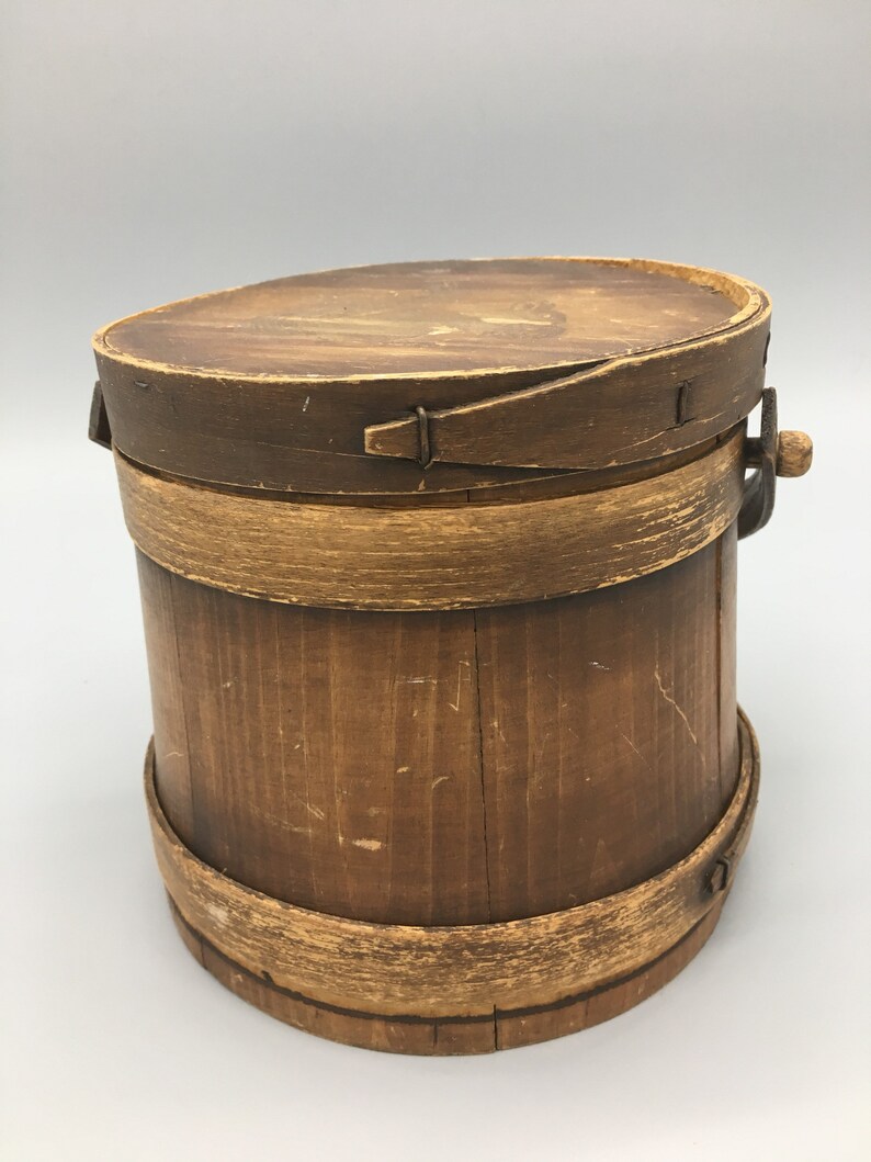 Antique Wooden Firkin Sugar Bucket with Lid and Embossed Etsy