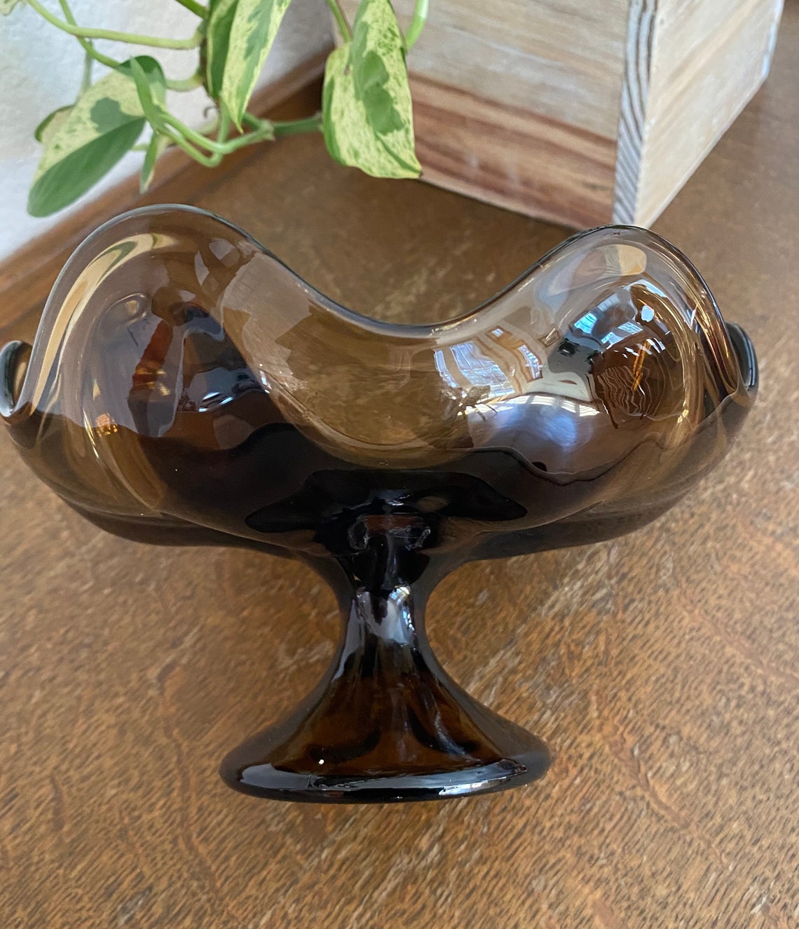 Viking Art Glass Pedestal Bowl. Vintage Viking Glass Brown Etsy