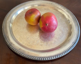 Vintage WM Rogers Silver Plated Serving Tray: Rope Edge Paisley Platter.