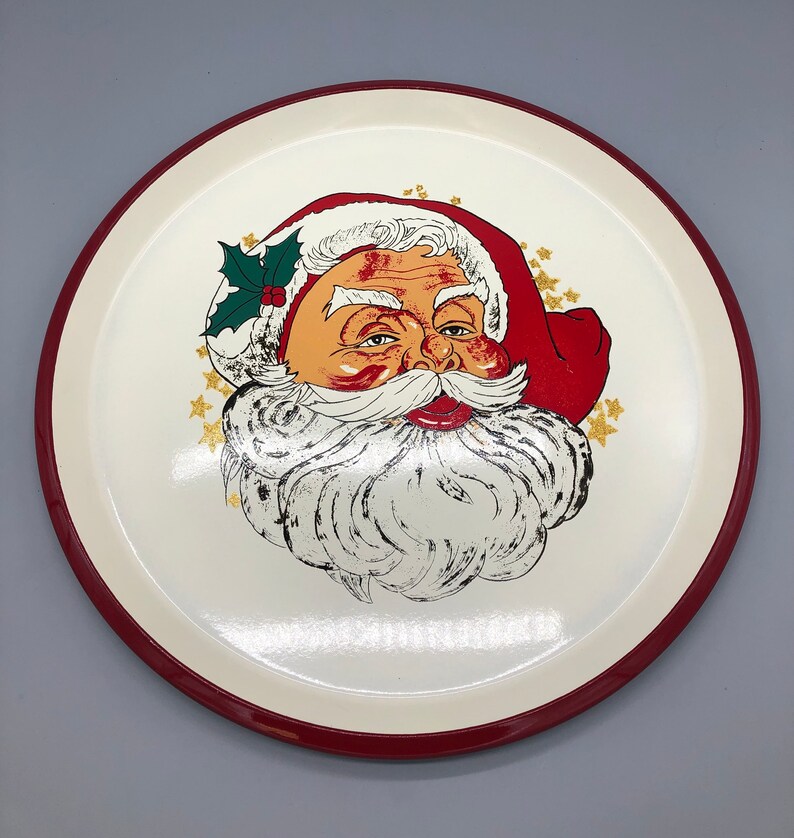 Santa Claus Serving Tray Vintage Melamine Round Christmas Platter Made in Japan