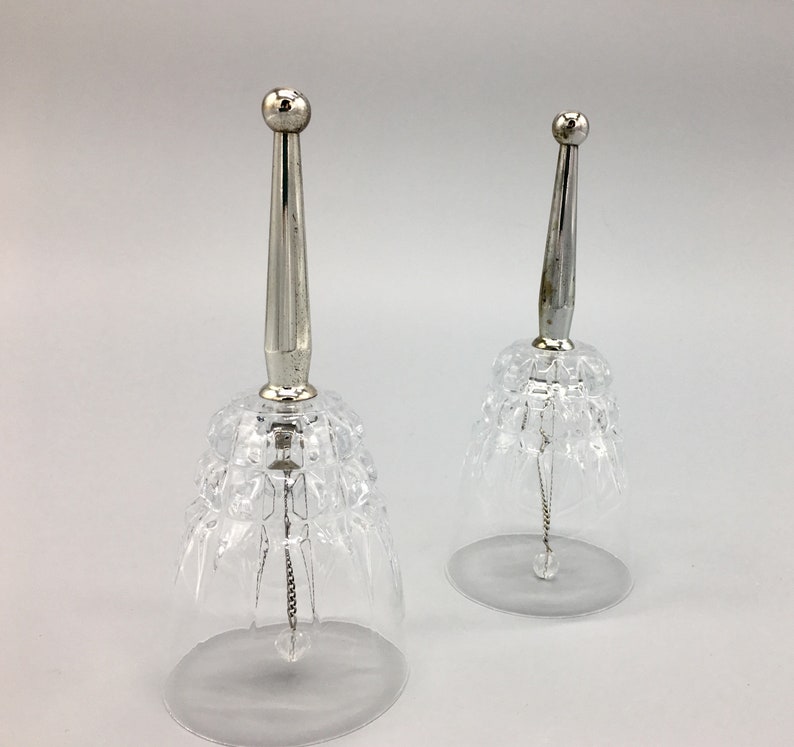 French Crystal Cut Glass Bells With Silver Plated Handle Bells. Vintage