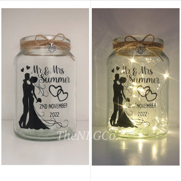 Personalised Wedding Day Led Light Jar / Keepsake / Gift / Mrs and Mrs / Mr & Mr / Bride/ Groom / Wedding / Anniversary