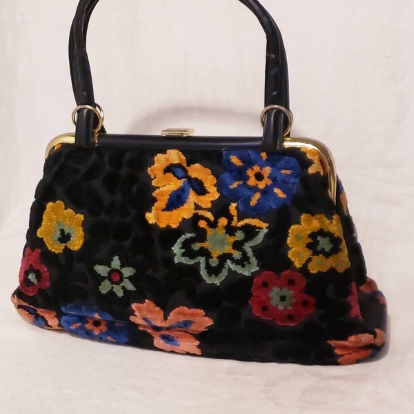 Vintage 1940's Mid-century Chenille Velvet Tapestry Handbag
