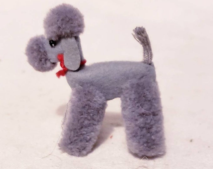 Caniche Steiff Vintage Allemagne 1950 Laine Gris, Col Rouge Original Bild Lilli