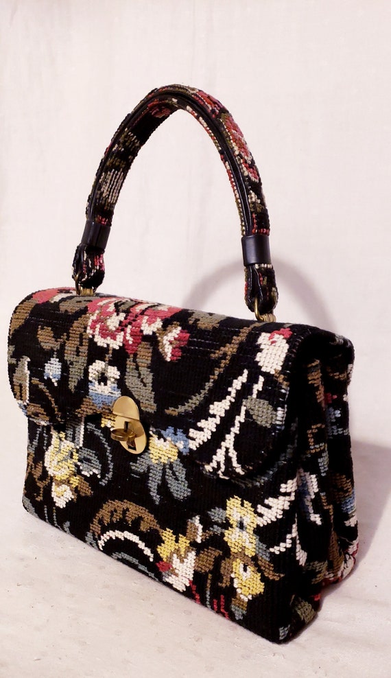 Vintage 1940's Mid-century Floral Tapestry Handbag