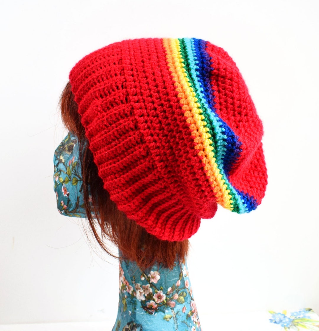 Rainbow Beanie in Non Wool Yarn for Adults Rainbow Gifts Etsy