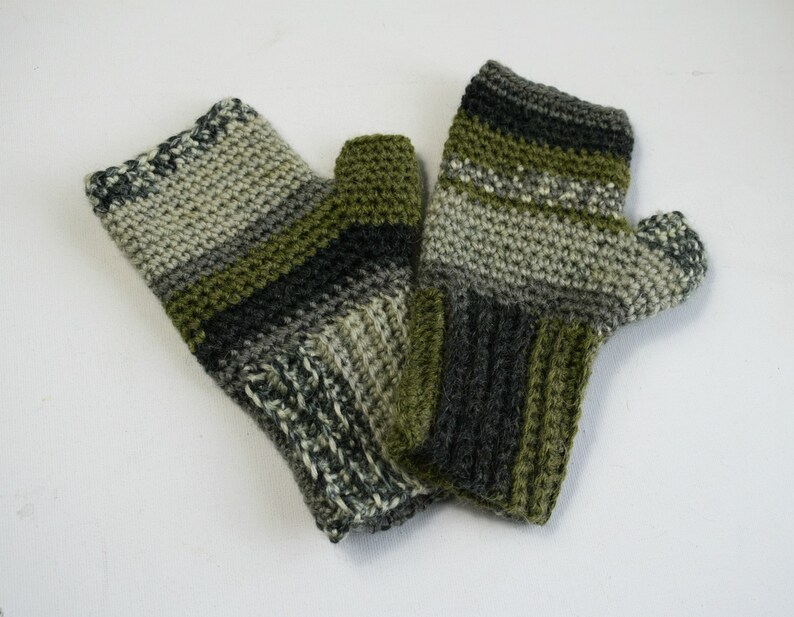 Crochet Mittens or Fingerless Gloves in Camo Colours image 1