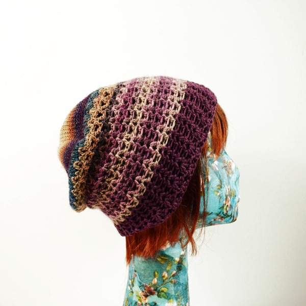 Lightweight Wool Beanie For Women, Multicoloured Hat, Crochet Hat for Her