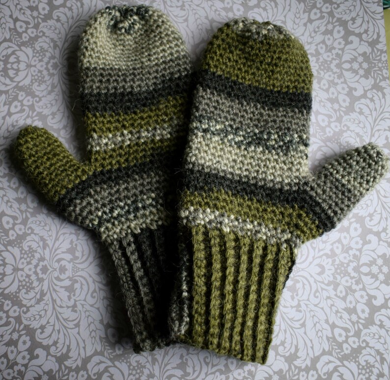 Crochet Mittens or Fingerless Gloves in Camo Colours image 5