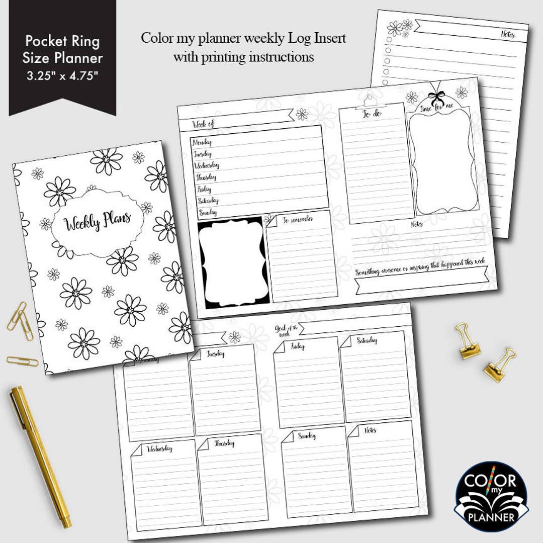 Pocket Rings Size Planner Weekly Printable, Week on Two Pages, Weekly ...