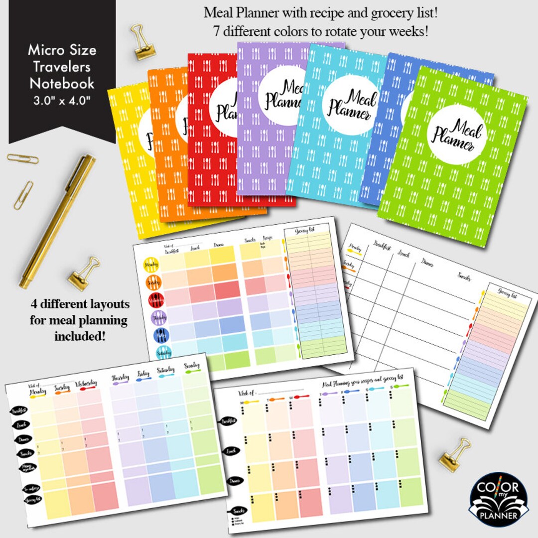 Meal Planner Micro Size Printable, 4 Different Weekly Meal Planners ...
