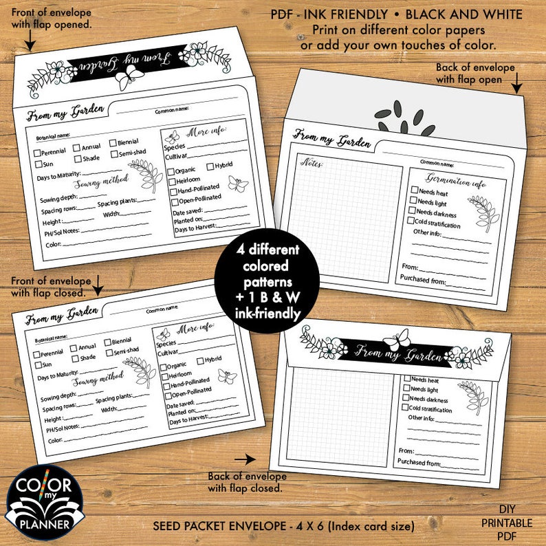 Garden Seed packet Printable, Seed envelope, seed saving envelope,Spring garden kit,printable seed pack, CMP-200 image 2