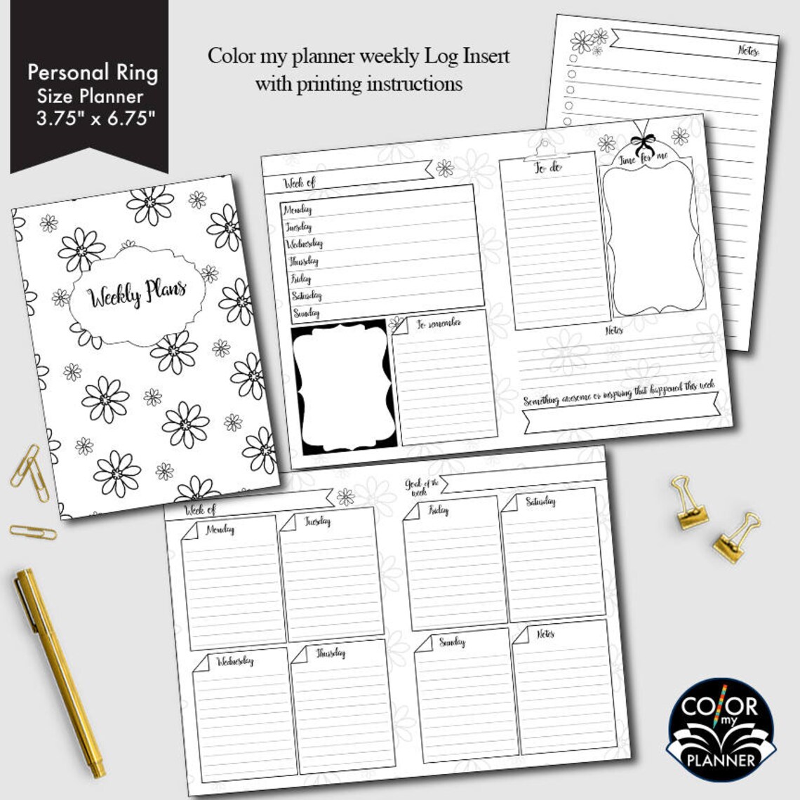 Personal Rings Size Planner Weekly Printable Week on Two - Etsy