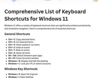 Printable Windows Keyboard Shortcuts Reference Guide Digital Pdf File ...