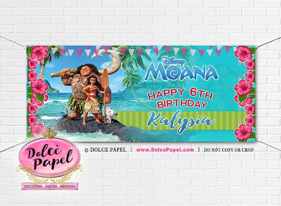 x2 Personalised Birthday Banner Moana Children Kids Party Decoration Poster 6
