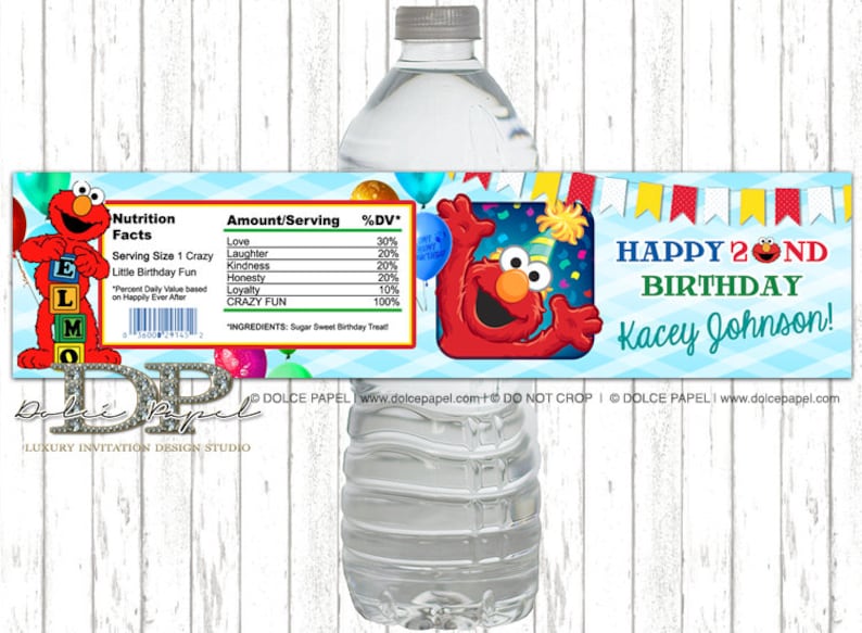 ANY AGE 10 Sesame Street ELMO Red and Teal 2nd Birthday Birthday Party Water Bottle Labels