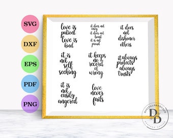 8 Wedding Signs SVG FONTS Wedding Corinthians Stencils, Corinthians Stencil SVG, 1 corinthians 13 svgs, love verse Svg, Bible Love Svg