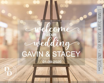Wedding Welcome Vinyl Decal Sign, Personalised names and date, Simple wedding sign decal