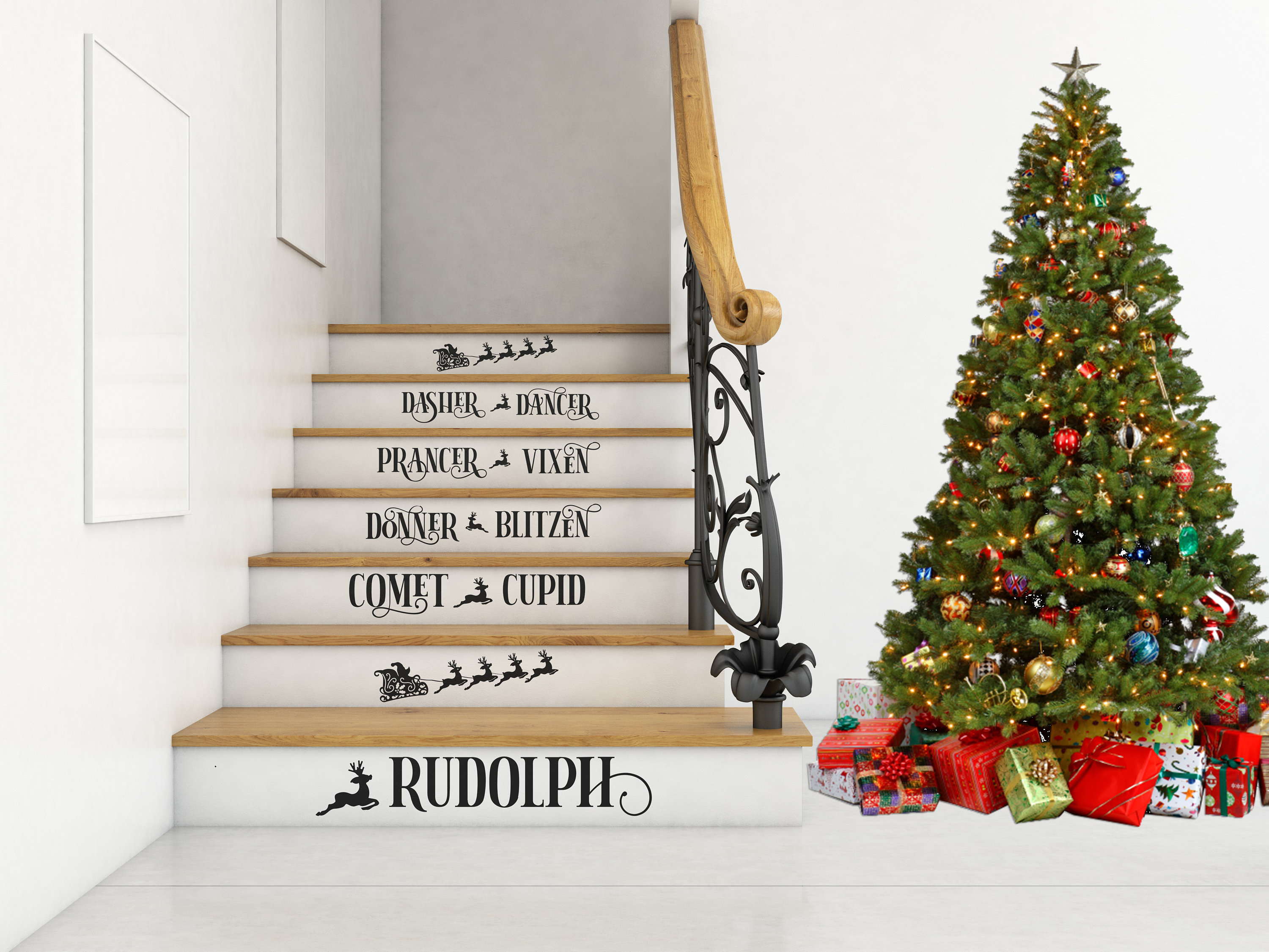 Christmas Stair Decal Sticker Reindeer Christmas Red Quote Sticker Holiday Reindeer Vinyl Sticker Staircase Decoration