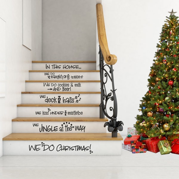 In this house we do Christmas Decals Perfect for Stairs or Walls,  Staircase Decor, Festive Step Decorations, Vinyl Decal Only