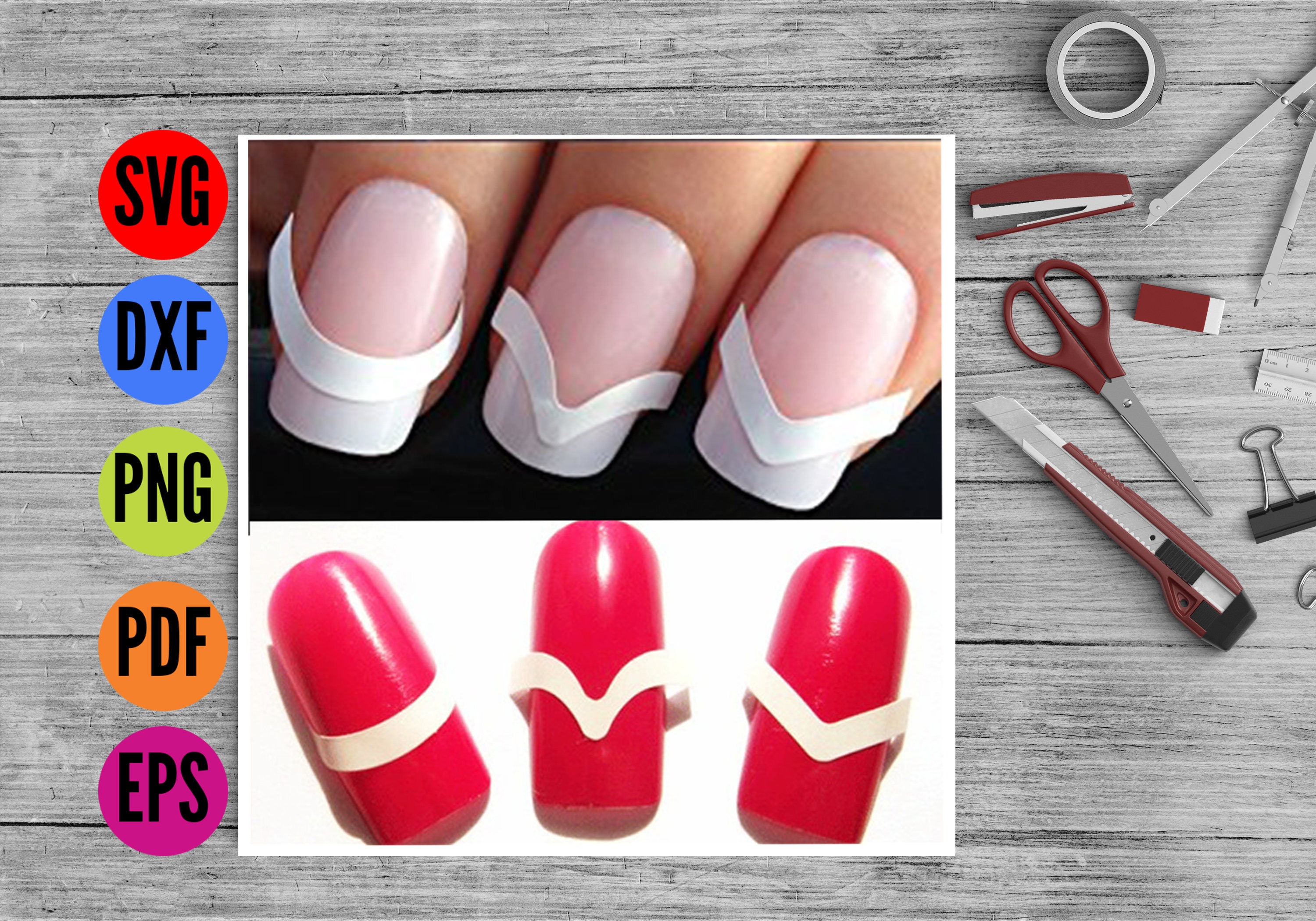 Nail Tip Guides Nail Stencils Silhouette SVG Dxf Cutting Files