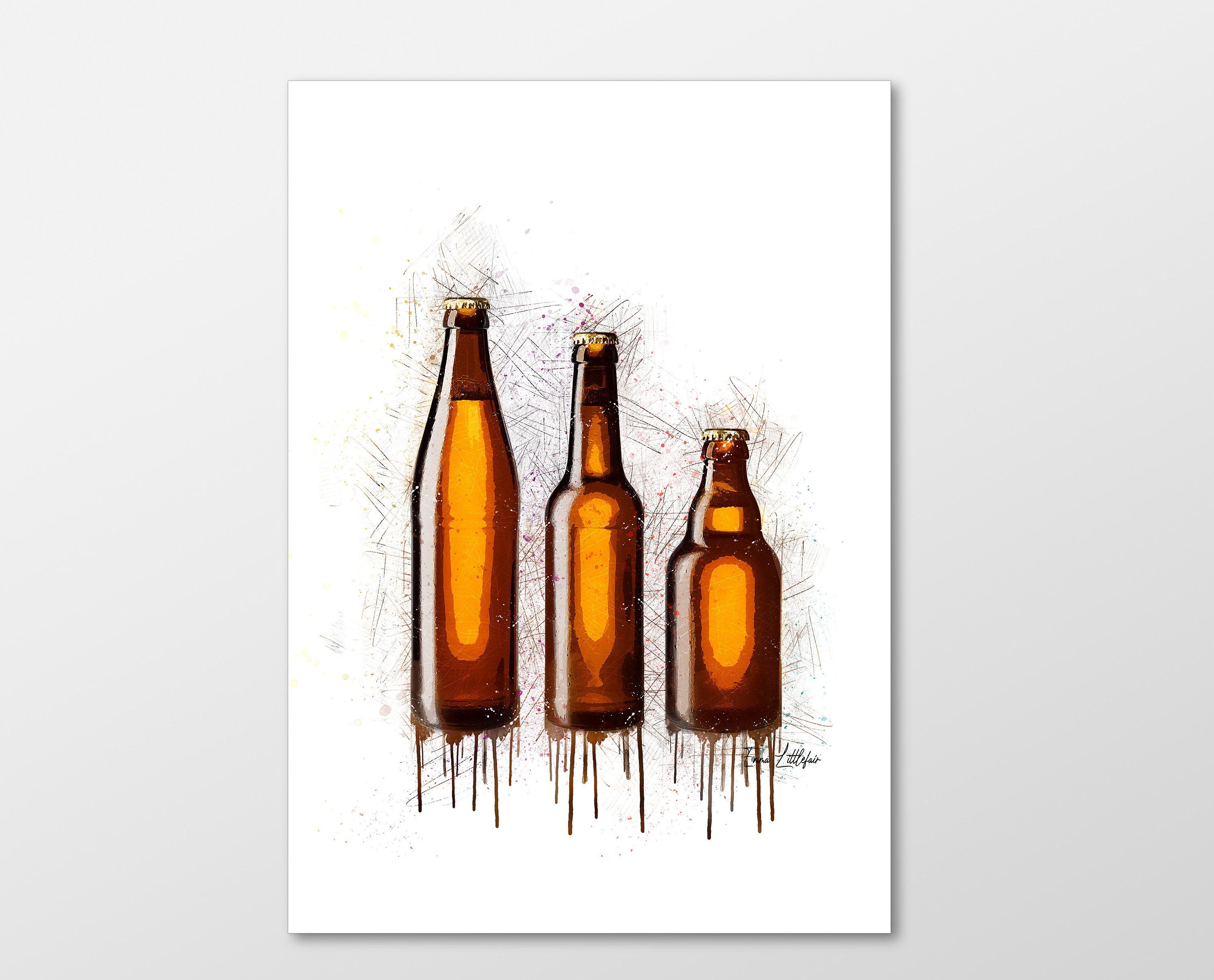Beer Bottle Art Print Beer Poster Home Decor Kitchen Art Etsy