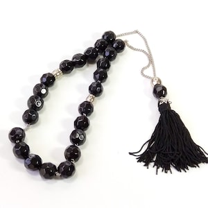 Schwarze Kompoloi oder Komboloi oder Worry Beads / 32 gr Kompoloi / 12 mm Schwarze Acrylperlen / Komboloi mit Quaste / 32 gr
